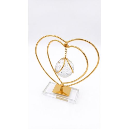 Gold Metal Heart Shape Crystal Ball Decoration